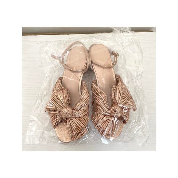 Loeffler Randall Dahlia Pleated Bow Knot Block Heel Sandal Metallic Rose Gold 7 - Picture 16 of 16